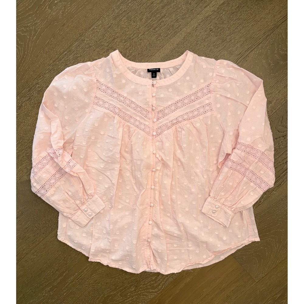 Torrid Pink Clip Dot Crochet Lace Button Front Blouse Top Womens Plus‎ Size 2 2X